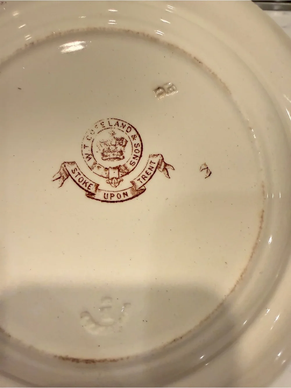 W.T. Copeland Brown Transferware Salad Plate Castle Ruins Oak Acorn Border